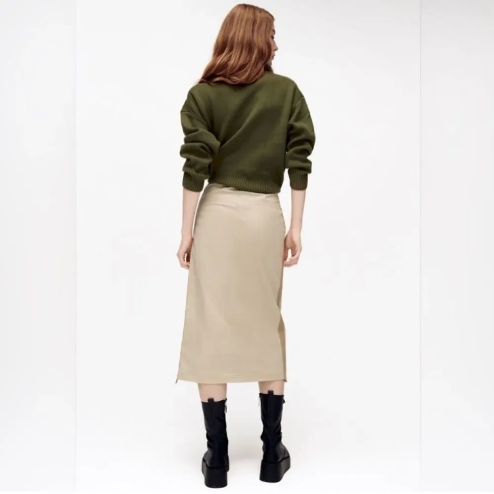 Zara Straight Midi Skirt Front Slit Pockets Size Medium
